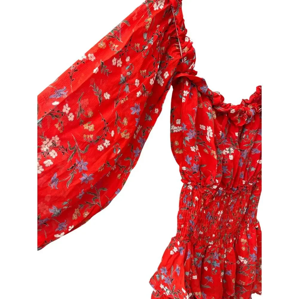 Rays For Days Off The Shoulder Gabriella Romper Rouge‎ Bouquet Size Medium - Picture 9 of 11